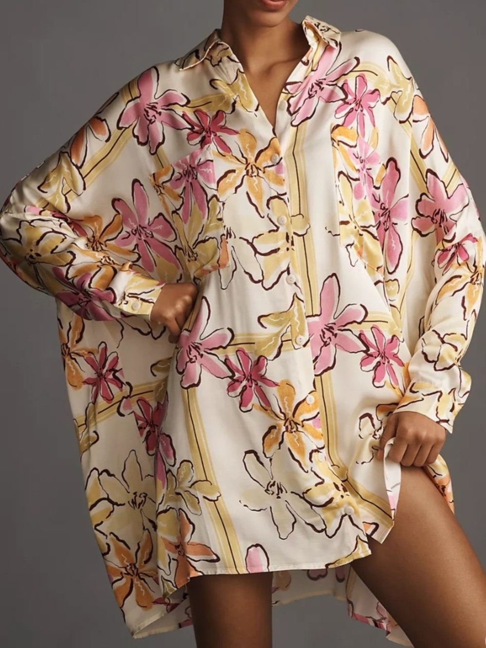 Anthropologie Corey Lynn Calter Floral Oversized Long Sleeve Mini Shirt Dress L